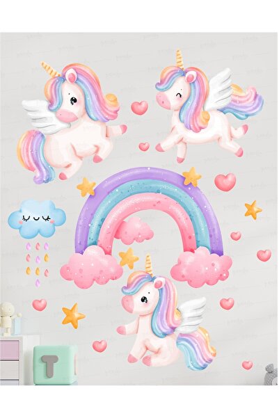 MONO GRUP Unicornlar ve Gökkuşağı Duvar Sticker Seti Unicorn Gökkuşağı Set