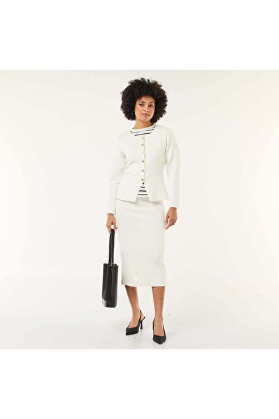 KIABI Solid Ottoman Knit Skirt WHITE