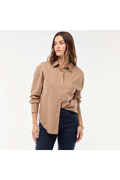 KIABI Long-Sleeved Poplin Shirt BROWN