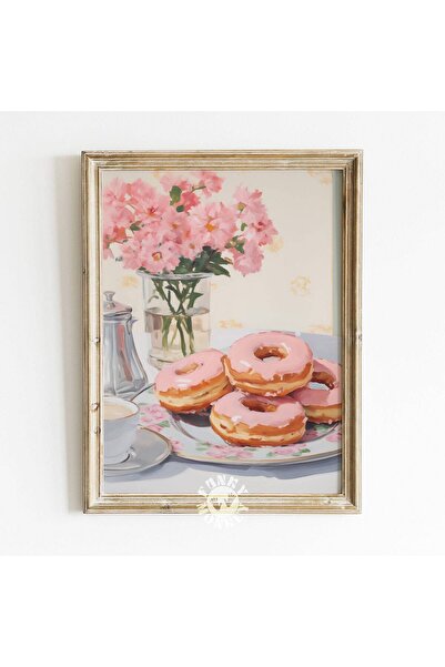 NinaStore Pembe Mutfak Baskısı/ Donut Kahvaltısı Dijital Baskısı/ Pastel Boya...