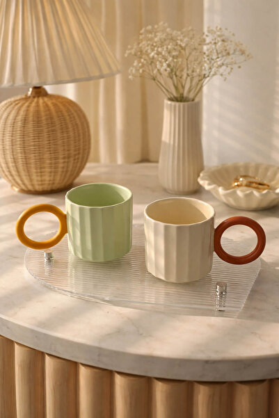 Anadolu Saray Modern Design Embossed Ceramic Mug – Decorative Cup with Colorf...