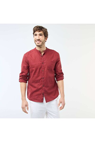 KIABI Mandarin collar shirt with linen RED