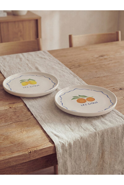 LC Waikiki Rmz Gi̇yi̇m Farkiyla Lemon Printed Ceramic Cake Plate Set of 4 20 cm