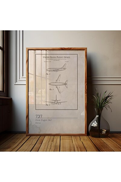 NinaStore Boeing 737 Patent Baskısı: Havacılık Sanatı Posteri/Pilot Hediyesi