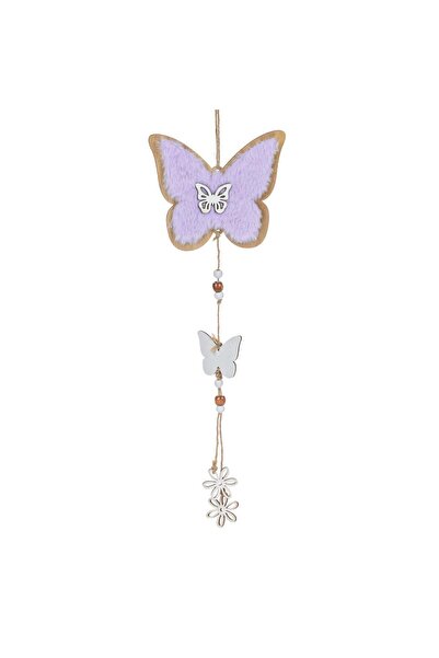 OEM Hanging Easter Decoration Wooden Lilac Butterfly with Faux Fur Flowers 15...