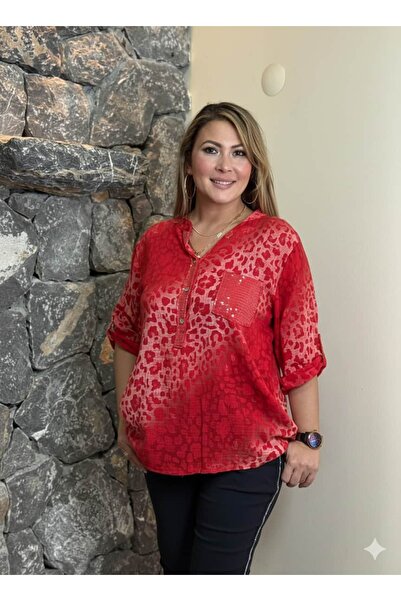 Punta Otantik Nc10150 Three Buttons Italian Cotton Blouse Red