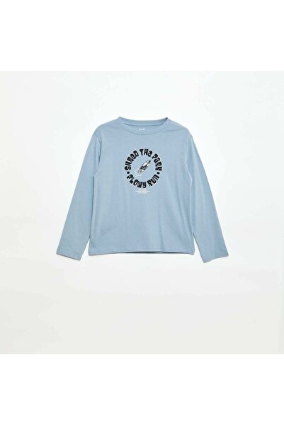 KIABI تي شيرت مطبوع بأكمام طويلة باللون البيج