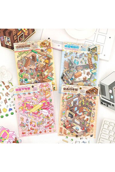 Choice مجموعة كاملة من ملصقات "كواي سويت" ثلاثية الأبعاد لمشهد مقهى ترفيهي، م...