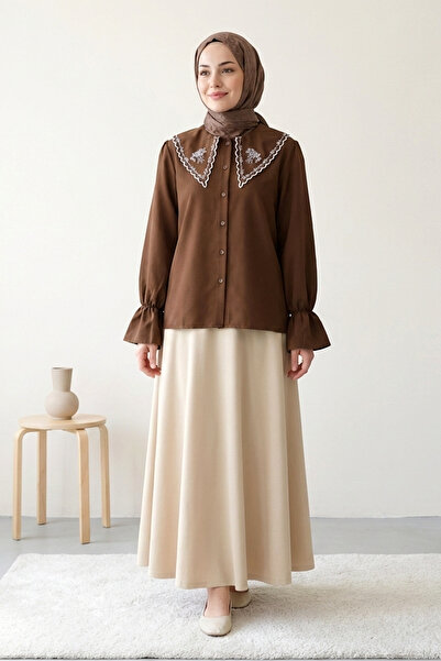 Kirazgym Women's Embroidered Hakim Collar Blouse, Hijab Shirt, Stylish for Da...