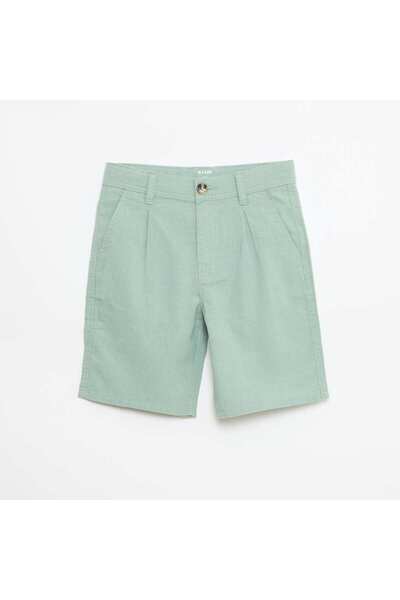 KIABI Regular Fit Cotton and Linen Bermuda Shorts GREEN