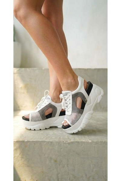 Modanizm Mian Beyaz Dolgu Topuklu Sandalet