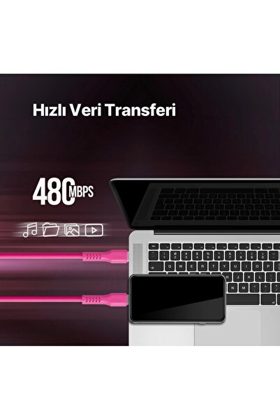 Ttec 2DK59NP USB-C - USB-C 120cm 60W PD/QC Hızlı Şarj/Data Kablosu Neon Pembe