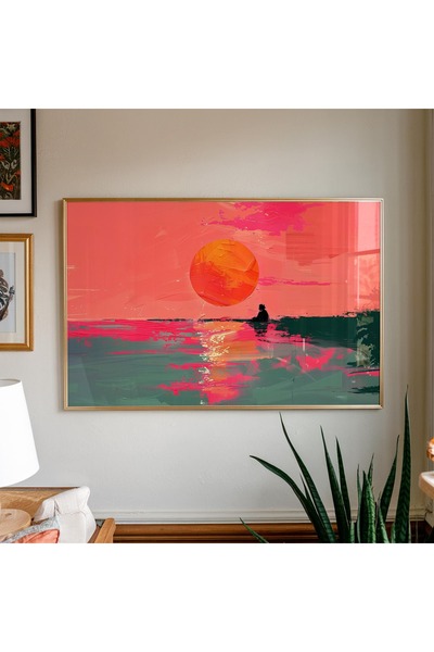 NinaStore Retro Gün Batımı Manzara Posteri: Turuncu Verano Baskı/ Dopamin Dek...