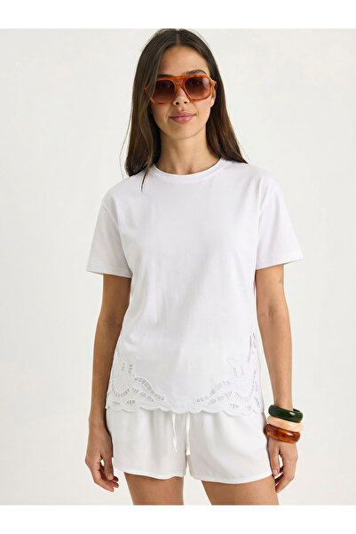 Bianco Lucci Дамска тениска с бродерия на врата 7545 60283954