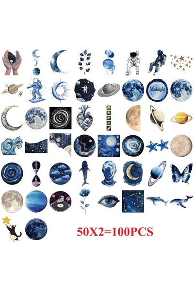 Choice1 100PCS 50/100PCS Cartoon Laser Blue Space Graffiti Stickers Decorativ...