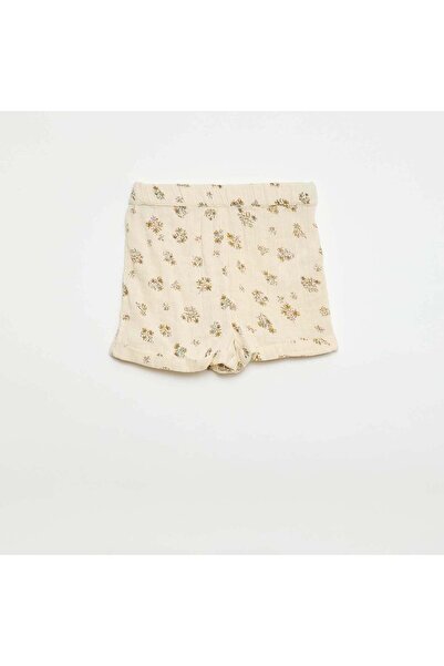 KIABI Patterned Cotton Gauze Shorts BEIGE