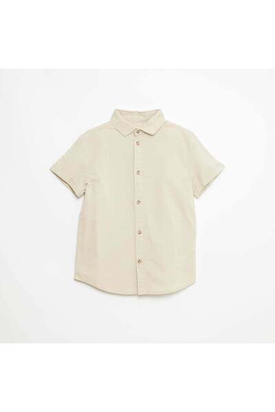 KIABI Regular Fit Plain Cotton Shirt BEIGE