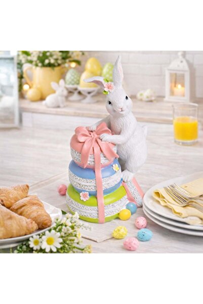 OEM Figurina de Paste Iepure din Polyresin cu Macarons Colorate 22,5cm