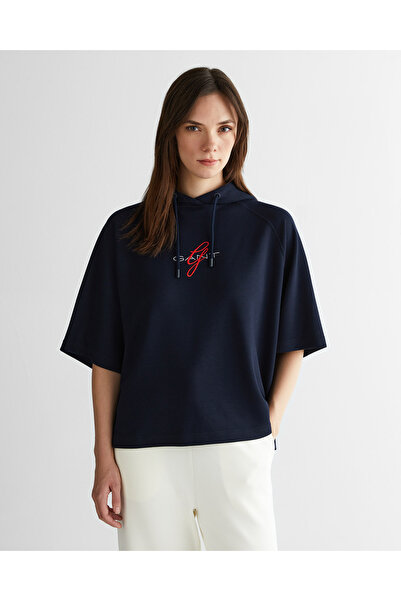 Gant Kadın Lacivert Bisiklet Yaka Logolu Sweatshirt