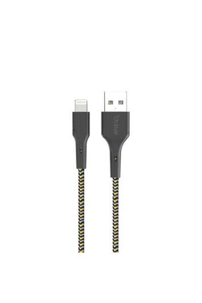 Active كابل أصلي 100% من آيفون، مصنوع من قماش أسود مخيط - 1.2 متر