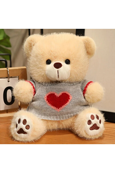 Choice7 دمية دب قطيفة رمادية وبيج مقاس 20 سم، عالية الجودة، على شكل قلب، وبري...