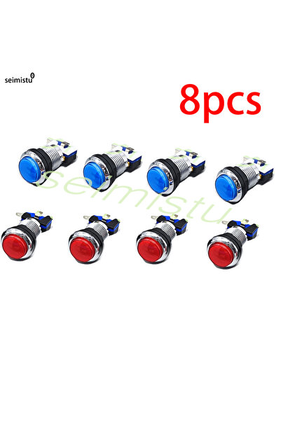 Choice5 8 pcs blue-red 33mm Arcade Button Push LED Light 12V Silver Plated Bu...
