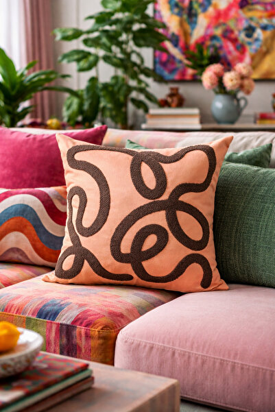 Pilloveland غطاء وسادة مطرز - 43*43 سم - منحني - PNK001