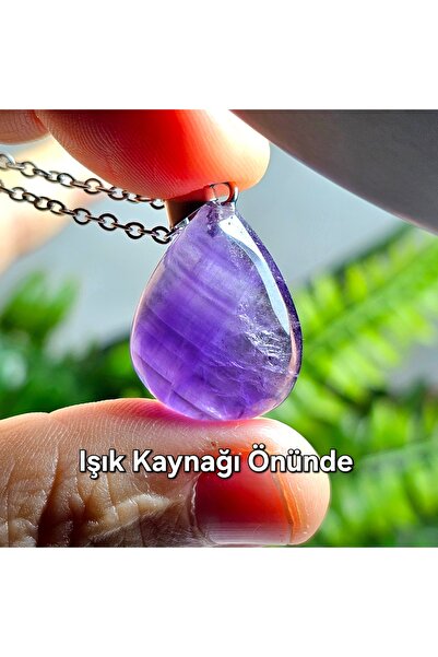 Singincraft Amethyst Natural Stone Necklace -10- (Steel Chain) Handmade Desig...