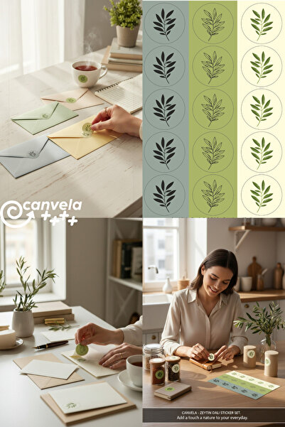 İstisna 1 Sayfa 15 Adet 4 cm Çapında Zarf Kapama ve Süsleme İçin Zeytindalı Yuvarlak Etiket Sticker