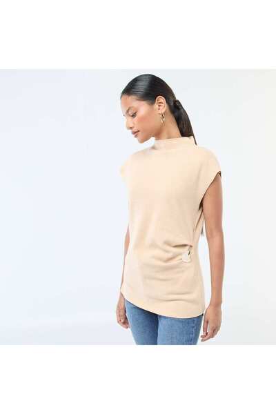 KIABI Sleeveless Sweater with High Neck BEIGE