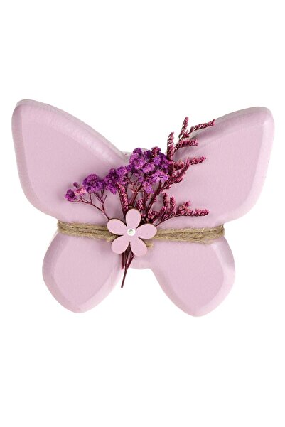 OEM Decoratiune de Paste din Lemn Fluture Lila cu Flori Uscate 13x2x10cm