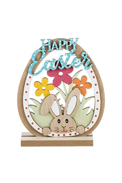 OEM Decoratiune din Lemn de Paste Ou Cap de Iepure Flori "Happy Easter" 12x4x...