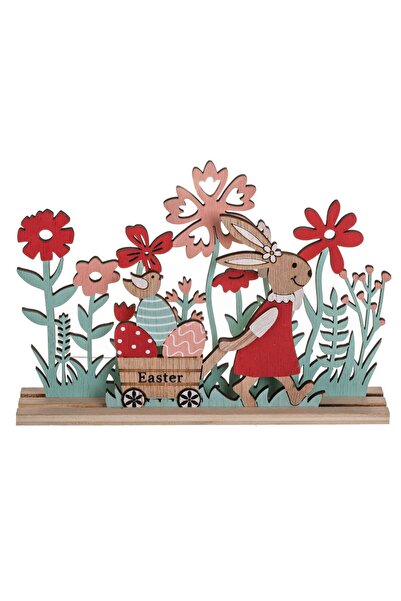 OEM Decoratiune din Lemn Iepure cu Morcov Oua & Flori 20x4x14cm