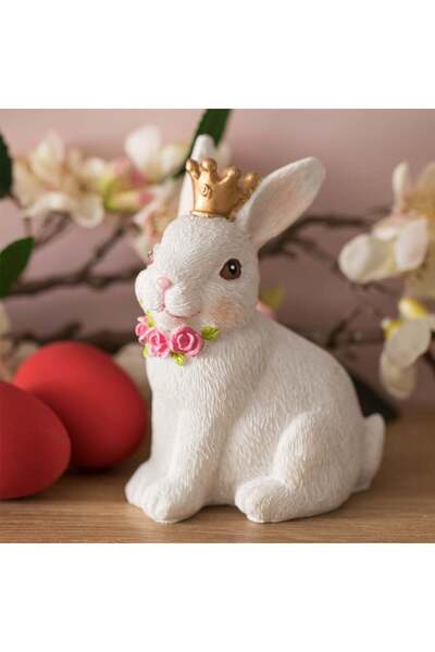 OEM Figurina de Iepuras cu Coroana Aurie de Paste din Polirasina 6x10x12cm