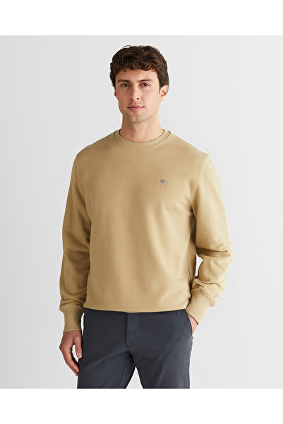Gant Erkek Bej Regular Fit Bisiklet Yaka Sweatshirt