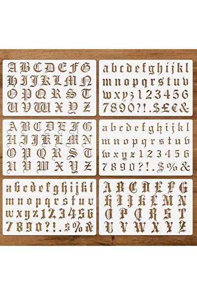 Choice استنسل أبيض للخط القوطي، عبوة من 6 قوالب حروف وأرقام إنجليزية قديمة قا...