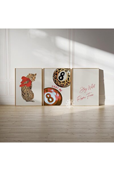 NinaStore Modaya Uygun Leopar Desenli 3'lü Set / Kırmızı 8 Top Dijital Baskı ...