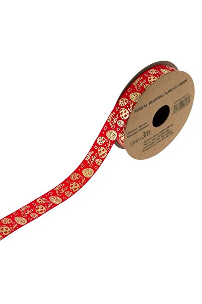 OEM Panglica de Paste Rosie cu Oua Aurii Happy Easter 3mx15mm