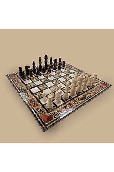 Mosaic رقعة شطرنج خشبية مصنوعة يدوياً مع قطع شطرنج خشبية