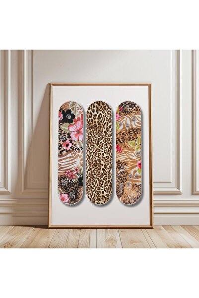 NinaStore Kaykay Duvar Sanatı Baskısı/ Leopar Çiçekli Baskı Sanatı/ Pembe Çit...