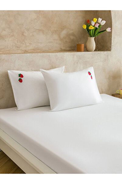 LC Waikiki Yk Plus Farkiyla Strawberry Embroidered Cotton Pillowcase Set of 2...