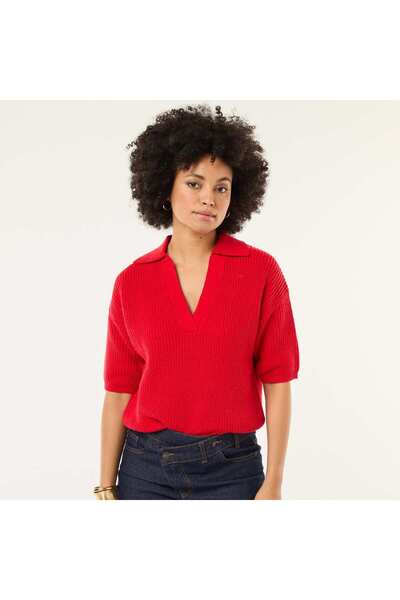 KIABI Polo-style sweater with V-neck RED