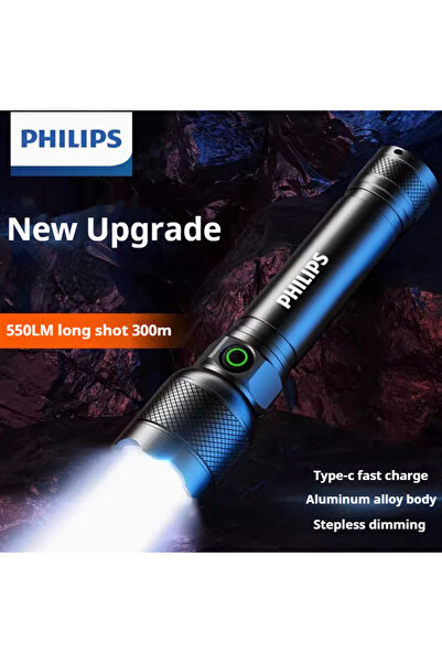 Choice Philips Black Philips LED Flashlight With USB 18650 Rechargeable Batte...