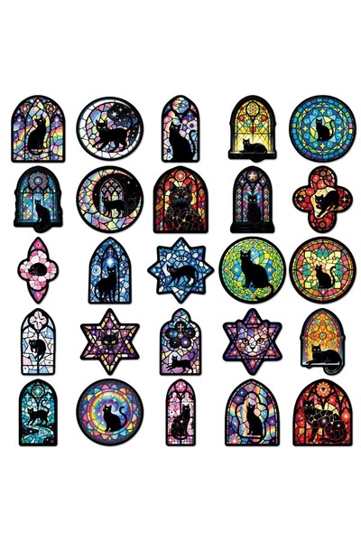 Choice 50 قطعة من ملصقات الزجاج الملون والقط الأسود - مشهد غامض فريد من نوعه،...