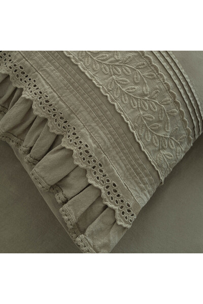 Ecocotton Adelya King Size Duvet Cover Set 100% Organic Cotton Linen Embroidered Green 240X220 cm