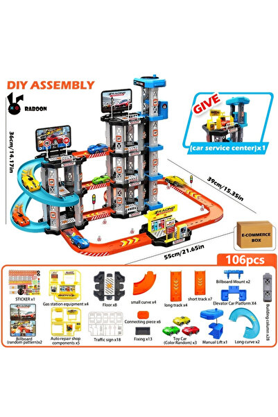 Choice 106pcs Mini Parking Garage Toy Playset Race Car Ramp Track Toys Sets w...