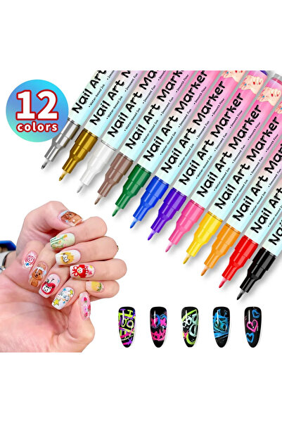 Choice 12 Colors 12 Color Nail Art Pens,0.5MM Nail Polish Pens Drawing Painti...