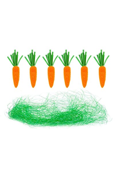 OEM Accesorii Creative de Paste Morcovi din Spuma cu Iarba Verde 8cm - 6buc