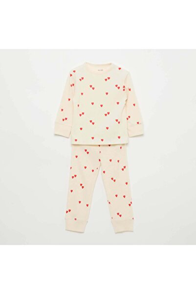 KIABI طقم بيجاما قطن مضلّع - قطعتان أبيض