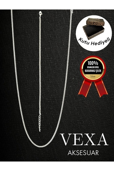 Vexa Aksesuar İthal Premium 3 mm Kararmaz Örme Çelik Kolye ve Bileklik Set - ...